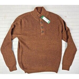 Alesbury Size S Mens Sweater Brown Kirk Waffle Neps Buttons Mock Neck Pullover